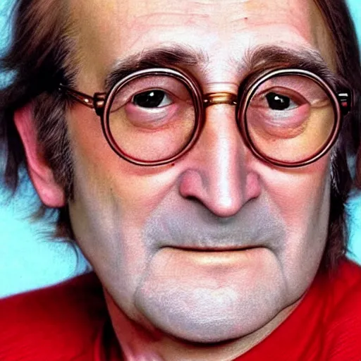 Image similar to A colored colorized real photograph of old John Lennon as an old man in his eighties with short hair in the 2010s, Old John Lennon, taken in the early 2020s, taken on a 2010s Camera, realistic, hyperrealistic, very realistic, very very realistic, highly detailed, very detailed, extremely detailed, detailed, digital art, trending on artstation, headshot and bodyshot, detailed face, very detailed face, very detailed face, real, real world, in real life, realism, HD Quality, 8k resolution, intricate details, colorized photograph, colorized photo, John Lennon as an old man with short hair