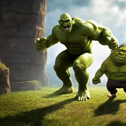 Prompt: shreck with hulk's body, realistic artstyle, wide shot, dramatic lighting, octane render, hyperrealistic, high quality, highly detailed, HD, beautiful, cinematic, 8k, unreal engine, facial accuracy, symmetrical