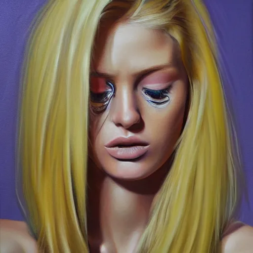 Image similar to portrait of crying blonde fashion model, hyperrealism oil painting