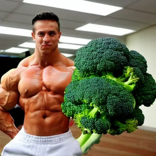 Prompt: a posing bodybuilder made entirely from broccoli