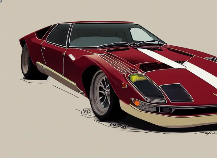 Prompt: a blending, amalgamation and detailed combination of a lamborghini countach, datsun 2 6 0 z and a jaguar e - type, concept art, round headlights, long front end, 8 k, highly detailed, trending on art station, dramatic lighting