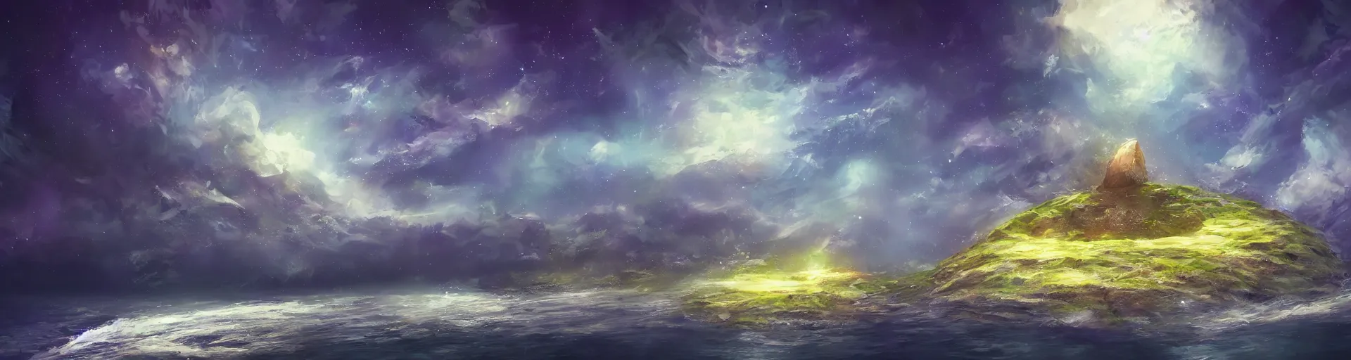 Image similar to landscape painting of an island floating in space. detailed digital painting. fantasy concept art.