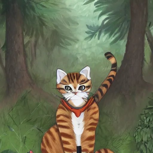 Prompt: a portrait of a cat in the forest, trending on pixiv