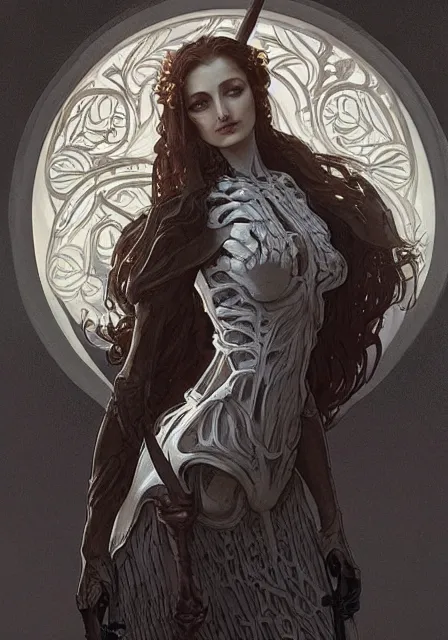 Image similar to skeleton sansa in skeleton deaths, intricate, elegant, highly detailed, digital painting, artstation, concept art, smooth, sharp focus, illustration, art by artgerm and greg rutkowski and alphonse mucha and william - adolphe bouguereau