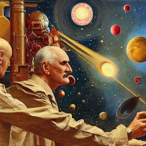 Prompt: lukashenko creating the universe, made by j. c leyendecker and beksinski