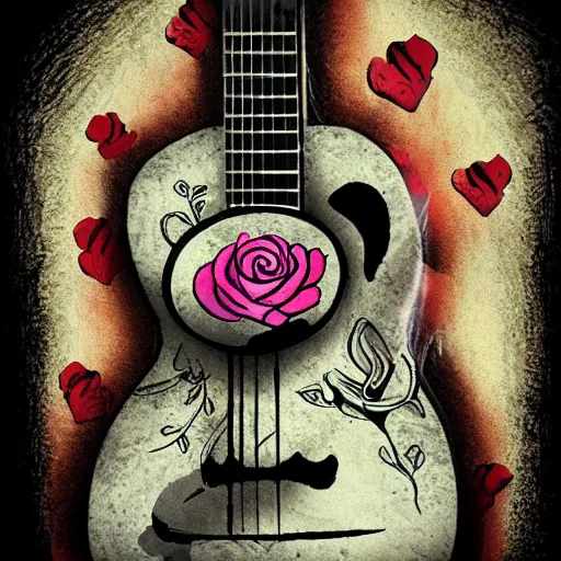 Image similar to skull and rose and guitar,