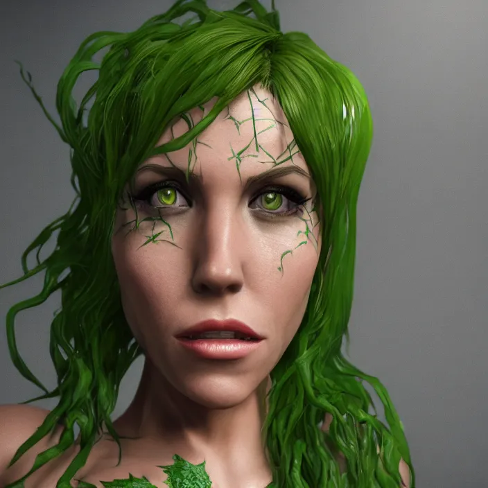 Image similar to portrait of Melanie C as a Poison Ivy. intricate artwork. by wlop, octane render, trending on artstation, very coherent symmetrical artwork. cinematic, hyper realism, high detail, octane render, 8k