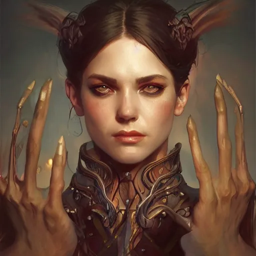 Image similar to portrait of a demon, D&D, fantasy, highly detailed, digital painting, artstation, smooth, sharp focus, illustration, art by artgerm and greg rutkowski and alphonse mucha