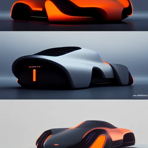Prompt: futuristic Porsche designed by Apple, studio lighting, small orange accents, octane render