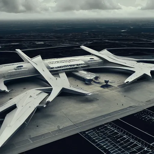 Prompt: sci-fi brutalist airport view from above structure on the coronation of napoleon painting point cloud in the middle, unreal engine 5, keyshot, octane, artstation trending, ultra high detail, ultra realistic, cinematic, 8k, 16k, in style of zaha hadid, in style of nanospace, colors in style of the Blade Runner 2049, in plastic, dark, tilt shift,