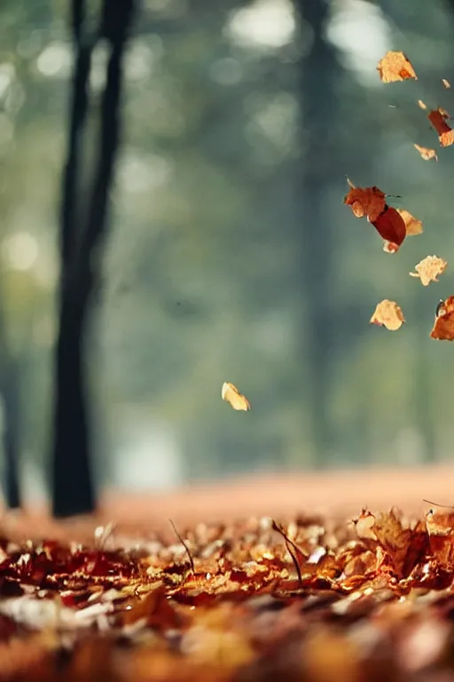 Image similar to beautiful 7 0 mm cinematic still photo of falling leaves, bokeh, cinematography by christopher doyle