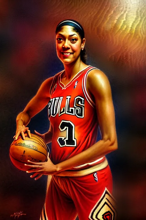 Image similar to candace parker in a bulls jersey by gaston bussiere bayard wu, greg rutkowski, giger, maxim verehin, drew struzan