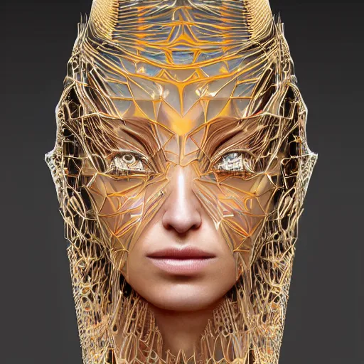 Prompt: high priestess queen of jupiter by iris van herpen and zaha hadid. highly detailed, hyper - real, very beautiful, intricate fractal details, very complex, opulent, epic, trending on deviantart and artstation