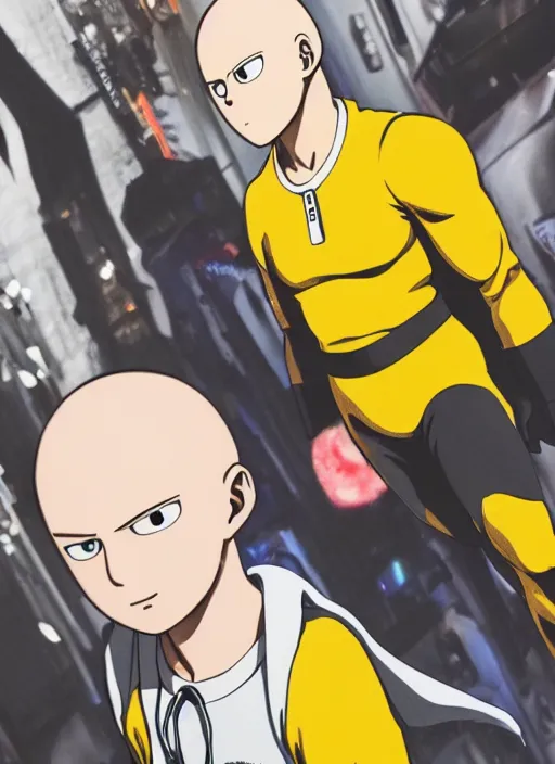 Image similar to A full portrait photo of real-life saitama one punch man, f/22, 35mm, 2700K, lighting, perfect faces, award winning photography.