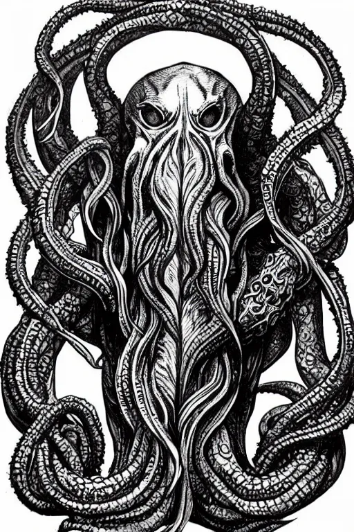 Image similar to cthulhu rising from the water, movie poster, black ink on paper, trending on artstation, beautiful, intricate, detailed