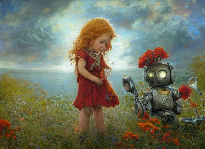 Image similar to a rusty broken down little robot, Lilia Alvarado, Sophie Anderson, Mark Arian, Bob Byerley, Charlie Bowater, Mark Brooks, Steve Henderson, Justin Gerard, Arthur Hughes, Edward Robert Hughes, Mark Keathley, Victor Nizovtsev, Carlos Shwabe, Ross Tran, WLOP