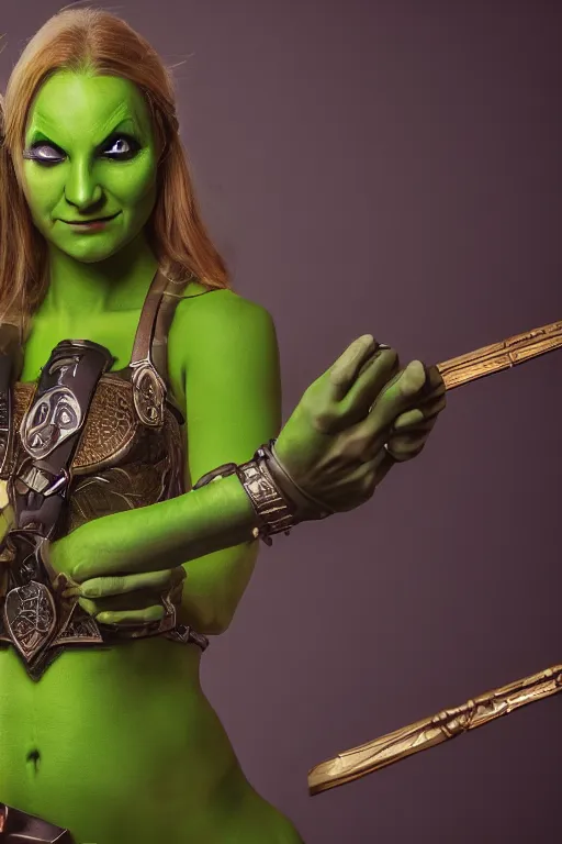 Image similar to a green-skinned female DND verdan, high resolution film still, 8k, HDR colors, cosplay, studio lighting