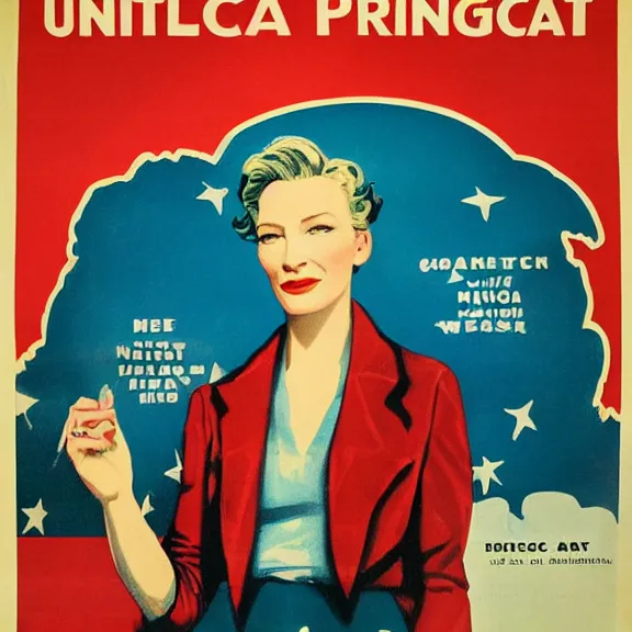 Image similar to american propaganda poster with cate blanchett , Ultra Detailed,