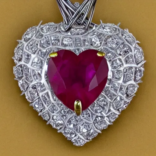 Image similar to a crystal heart vvs diamond ruby heart filled with blood flowing through wire veins crystal heart