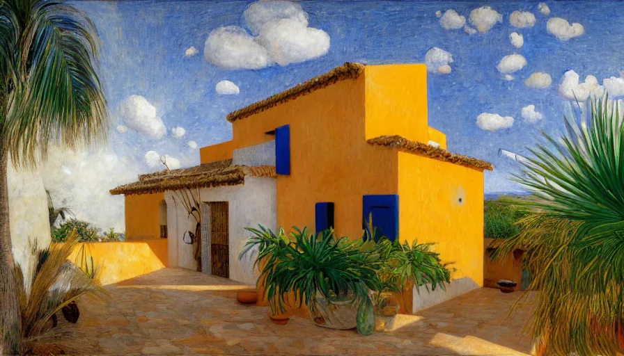 Image similar to a 1 9 9 8 southern spain house designed by arthur bispo do rosario, jules bastien - lepage, tarsila do amaral, frank weston and gustave baumann, trending on artstation, mediterranean, star, sharp focus, colorful refracted sparkles and lines, soft light, 8 k 4 k