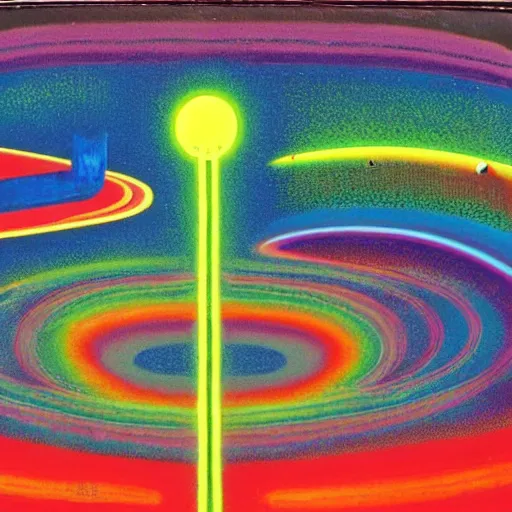 Prompt: neon void, rainbow road in the distant deep space, liminal, by dr. seuss and max ernst