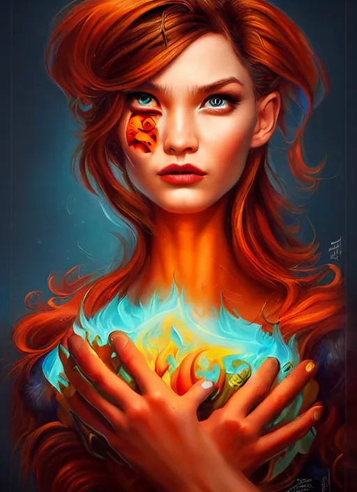 Image similar to an fire elemental portrait, pixar style by tristan eaton, artgerm, tom bagshaw