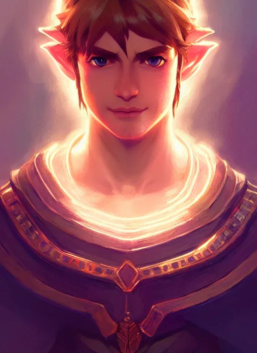 Image similar to portrait of link from the legend of zelda, intricate, elegant, glowing lights, highly detailed, digital painting, artstation, concept art, sharp focus, illustration, art by wlop, mars ravelo and greg rutkowski