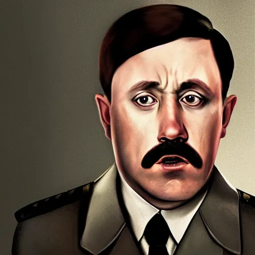 Image similar to hitler shot in head by seth rogen photorealistic