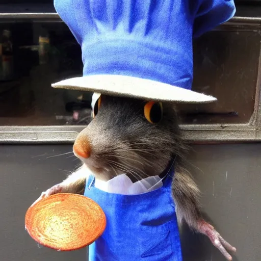 Prompt: blue rat with chef's hat