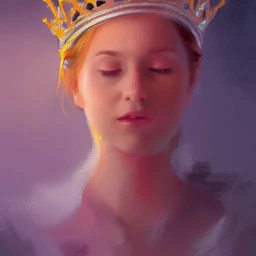 Image similar to a princess looking at a glowing crown, digital painting, hd, smooth, Rutkowski Greg