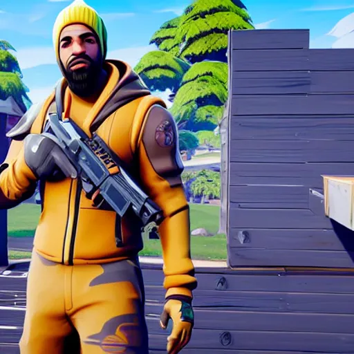 Image similar to Drake in Fortnite very detailed, full body shot 8K quality super realistic