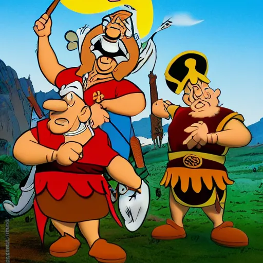 Image similar to Astérix and Obelix posing by Uderzo