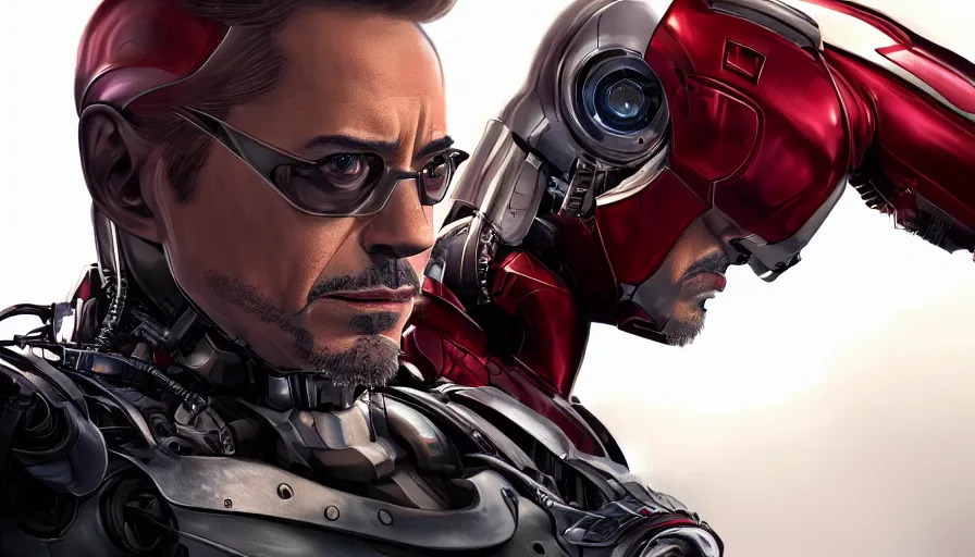 Prompt: Robert Downey Jr is a T-800 robot, hyperdetailed, artstation, cgsociety, 8k