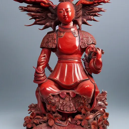 Image similar to museum angeline joile portrait statue monument made from chinese porcelain brush face hand painted with iron red dragons full - length very very detailed symmetrical well proportioned