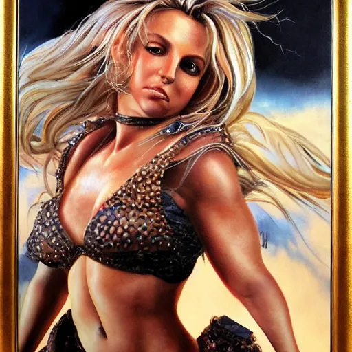 Prompt: detailed portrait of britney spears anime intricate, hyper detailed, realistic, oil painting, by julie bell, frank frazetta, cinematic lighting