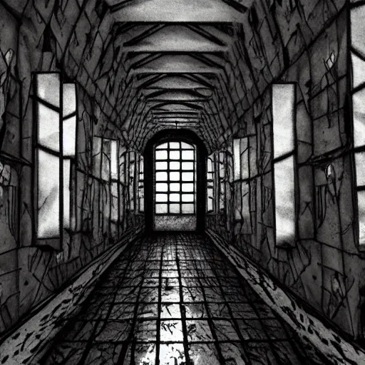 Image similar to a terrifying dark hallway with many doors and many stairs, impending doom, horror, Mc Escher architecture, epic composition, anime key visual