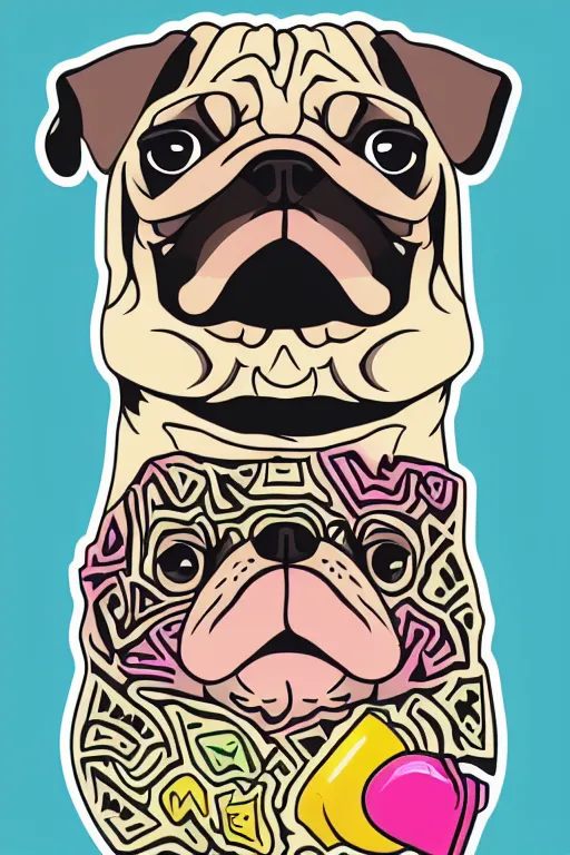 Image similar to Portrait of a drug dealer pug, sticker, andromorphic, colorful, illustration, highly detailed, simple, smooth and clean vector curves, no jagged lines, vector art, smooth