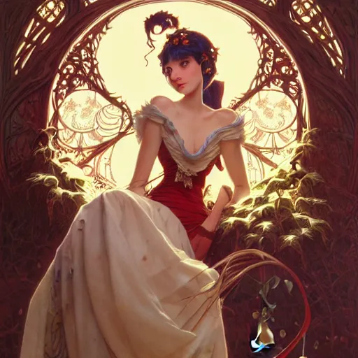 Prompt: the _ nightmare _ before _ christmas, intricate, elegant, highly detailed, my rendition, digital painting, natural light, artstation, concept art, smooth, sharp focus, illustration, art by artgerm and greg rutkowski and alphonse mucha and uang guangjian and gil elvgren and sachin teng, symmetry!!