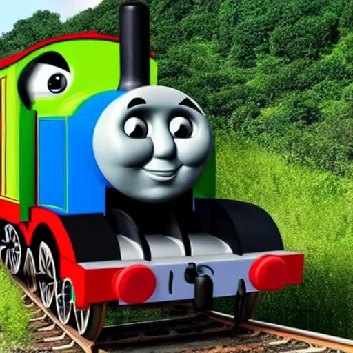 Image similar to thomas the tank as an avacado