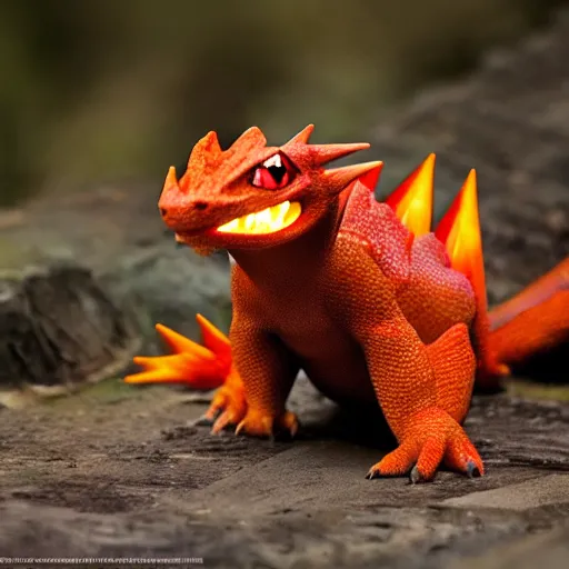 Image similar to national geographic photo of charmeleon, pokemon in the wild, intricate, portrait, 8 k highly professionally detailed, hdr, award winning