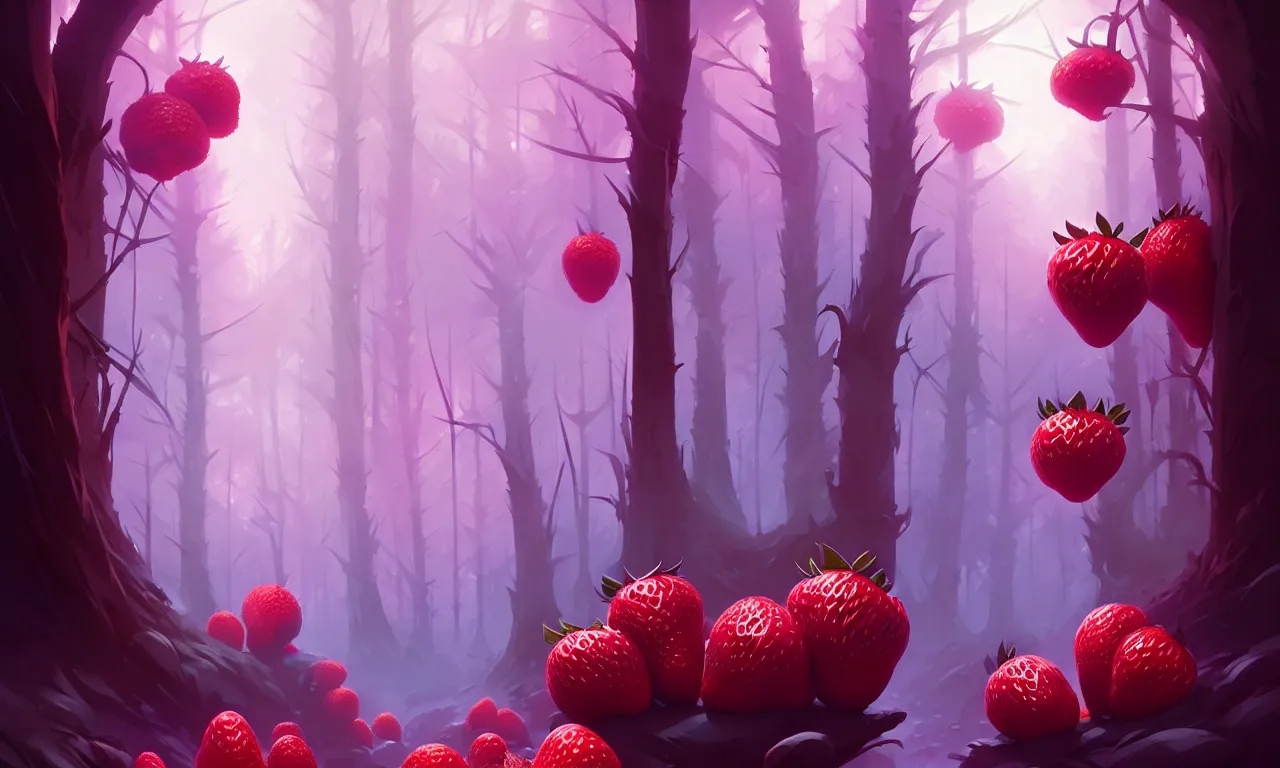 Image similar to Dark forest large strawberries, behance hd by Jesper Ejsing, by RHADS, Makoto Shinkai and Lois van baarle, ilya kuvshinov, rossdraws global illumination