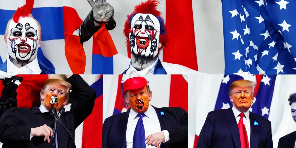 Image similar to trump and putin as members of insane clown posse