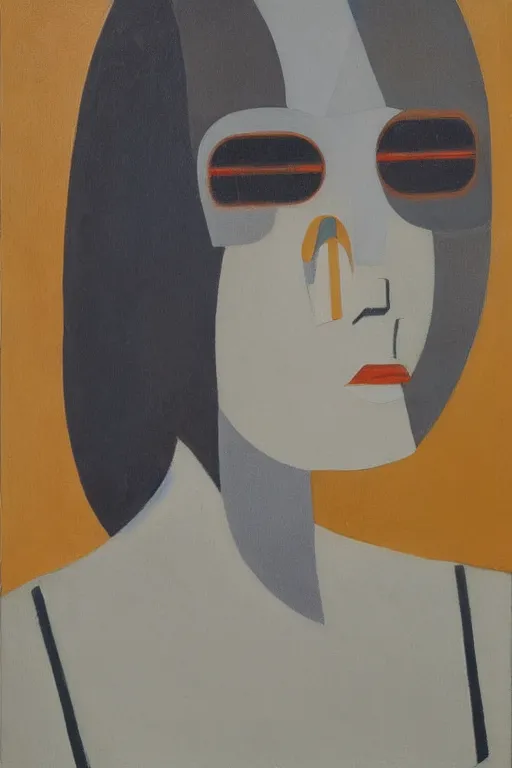 Image similar to Abstract. Minimalism. Portrait of a cyborg woman. 1920. Oil on panel