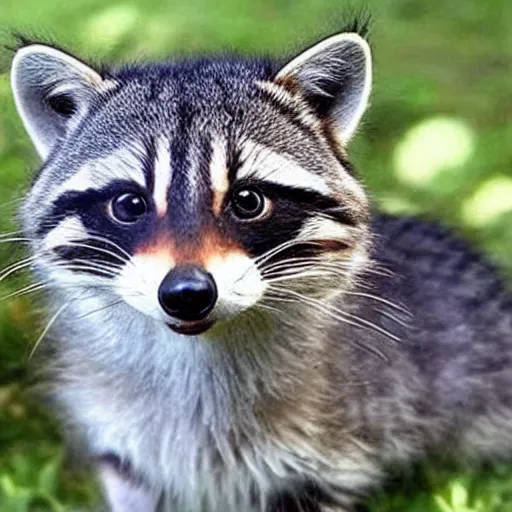 Prompt: A cross-breed of a tabby cat and a raccoon | very cute