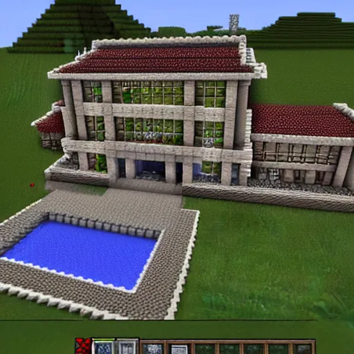 Prompt: Screenshot Of A Mansion Built In Minecraft