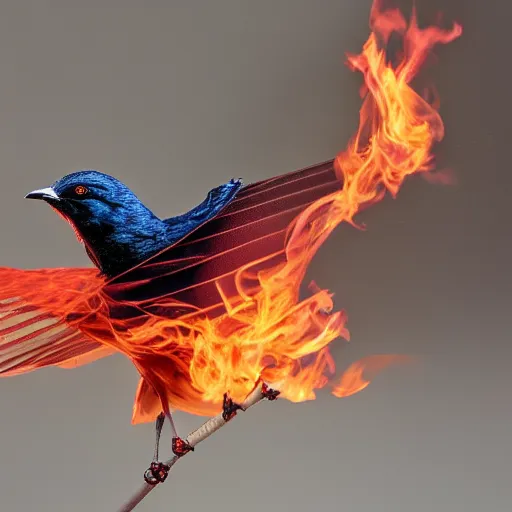 Image similar to a bird shooting fire on other birds out of its rear end, 8 k