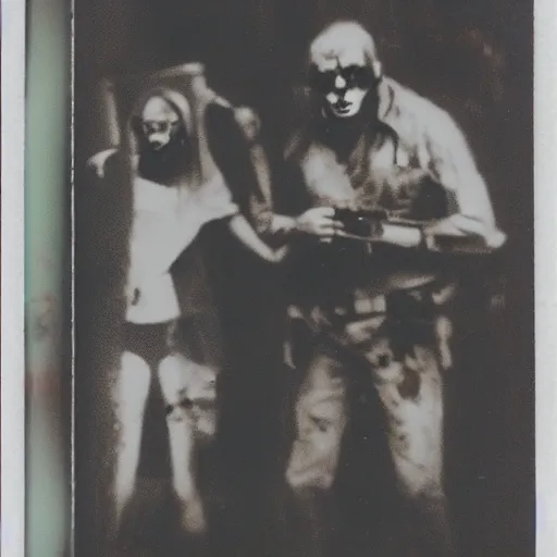 Image similar to a crime scene polaroid photo of a zombie attack