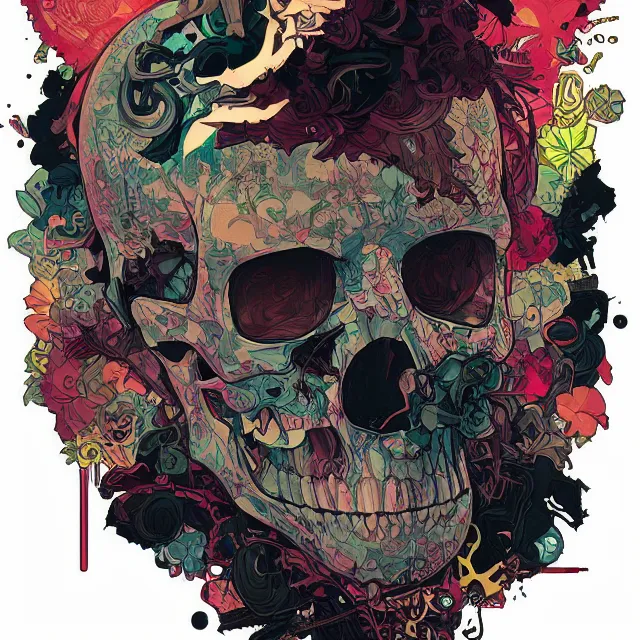 Prompt: a beautiful painting of a cyberpunk skull, by sachin teng and pascal blanche and alphonse mucha and nekro and josan gonzalez, in style of vector art.