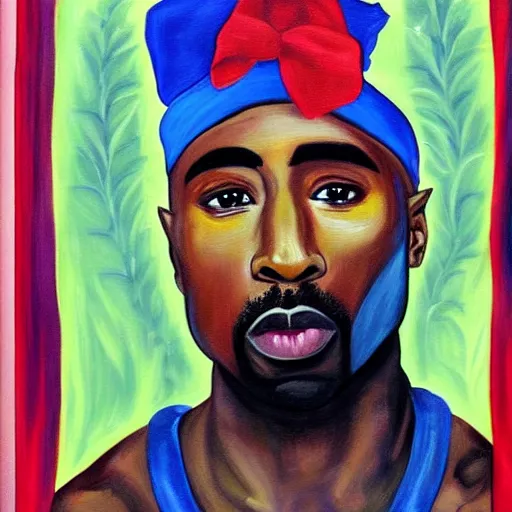 Image similar to tupac as an angel, painting