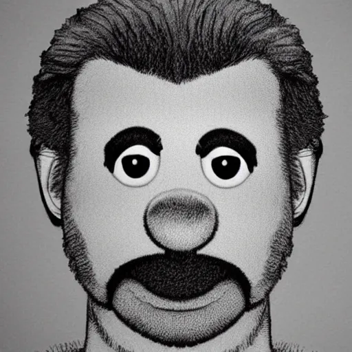 Prompt: facial composite sketch of a wanted muppet